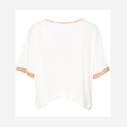 PLEATED HEM TOP WITH CONTRAST SLEEVE BAND