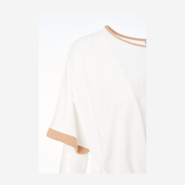 PLEATED HEM TOP WITH CONTRAST SLEEVE BAND