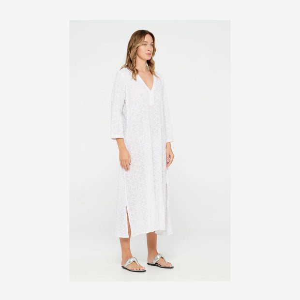 PONDICHERRY EMBROIDERY COTTON WHITE DRESS