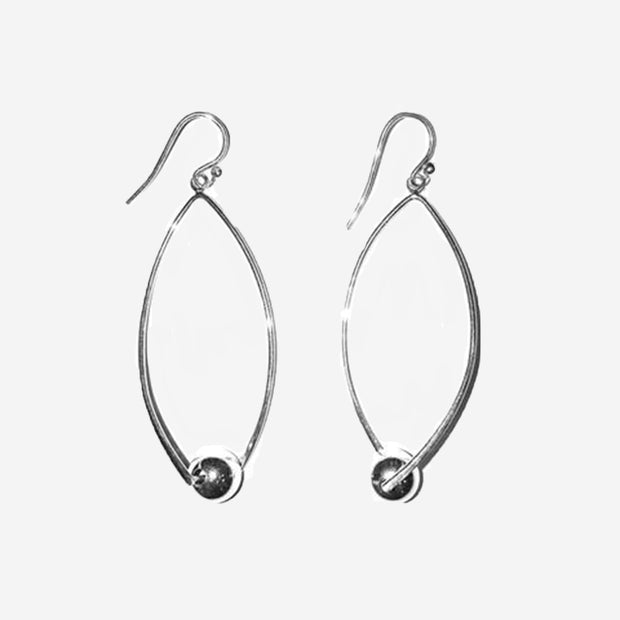 LONG TWISTED OVAL EARRING WITH SIlVER BALL