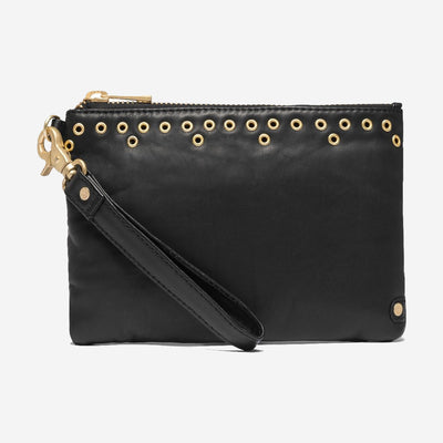 LEATHER CLUTCH WITH EYELETS STUDS