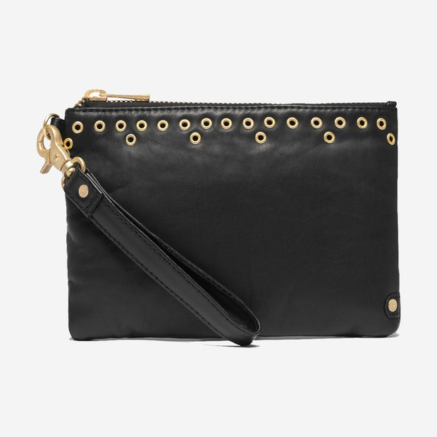 LEATHER CLUTCH WITH EYELETS STUDS