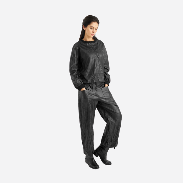 ELSEWHERE  ROUND SHAPED TROUSERS TOPSTITCHED-BLACK 21855