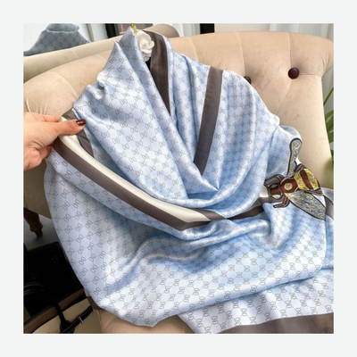 CLASSIC BEE MOTIF SATIN SCARF IN BABY BLUE