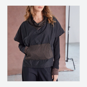 NAYA DRAWSTRING HEM TOP WITH STRIPPED POCKET & COLLAR NAW25190/973