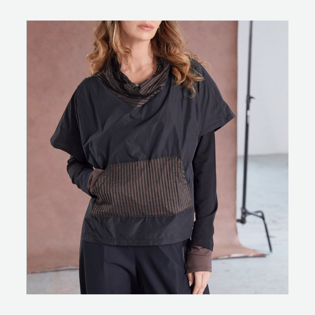 NAYA DRAWSTRING HEM TOP WITH STRIPPED POCKET & COLLAR NAW25190/973