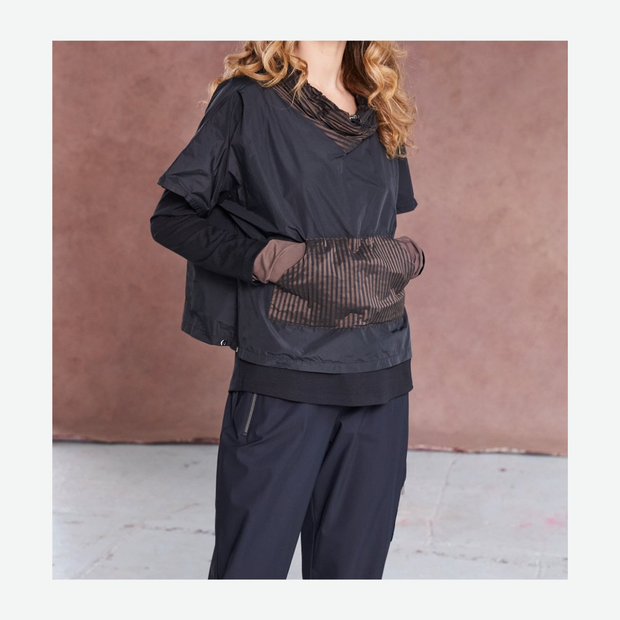 NAYA DRAWSTRING HEM TOP WITH STRIPPED POCKET & COLLAR NAW25190/973