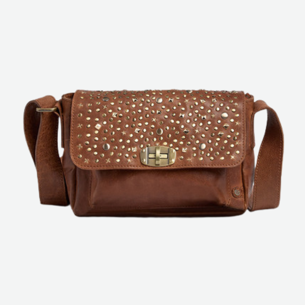 DEPECHE CROSS OVER BAG 16526 BROWN WITH STUDS