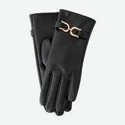 FAUX LEATHER GLOVES WITH GOLD BUCKLE DETAIL IN BLACK