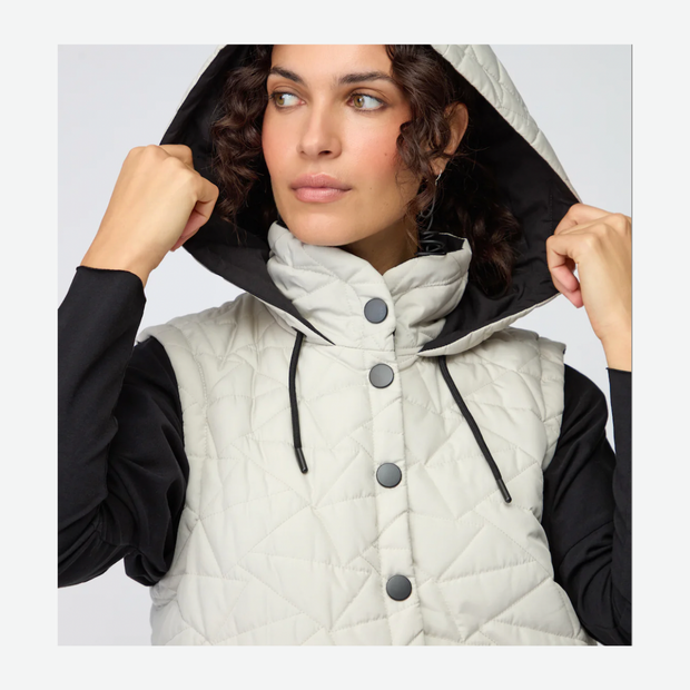 NAYA PADDED LONG GILET WITH POCKET/COLLAR NAW25209/779 CREAM/BLK