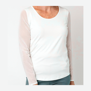 NAYA JERSEY ROUND NECK TOP WITH MESH SLEEVE NAW25106/12 CREAM