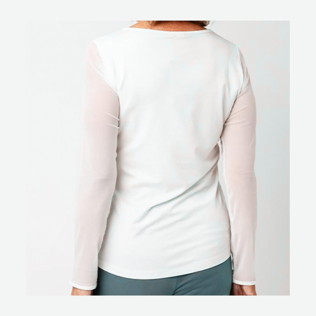 NAYA JERSEY ROUND NECK TOP WITH MESH SLEEVE NAW25106/12 CREAM