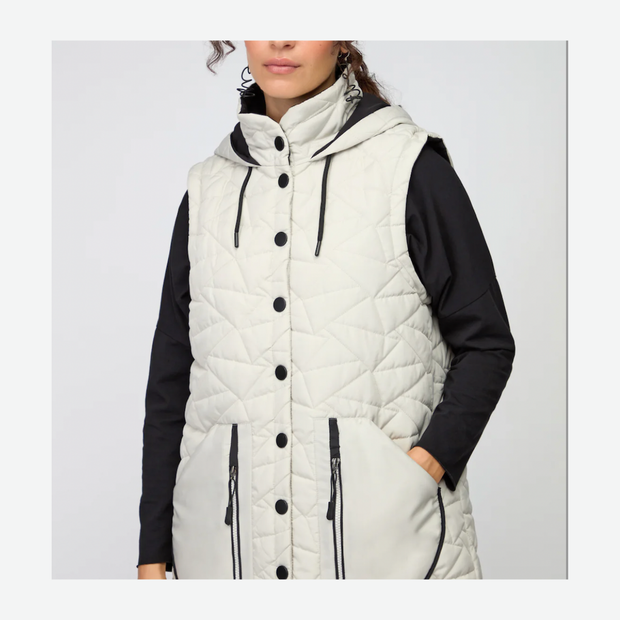 NAYA PADDED LONG GILET WITH POCKET/COLLAR NAW25209/779 CREAM/BLK