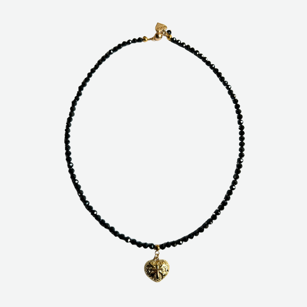 ROSIE FOX BLACK SPINNEL GOLD HEART NECKLACE/ FJN2131