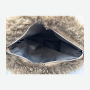 MAKE UP BAG - TAUPE FAUX SHEEPSKIN