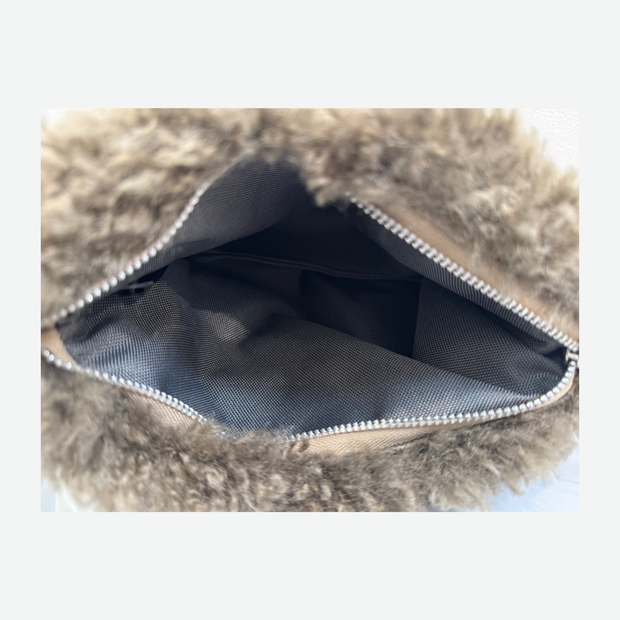 MAKE UP BAG - TAUPE FAUX SHEEPSKIN