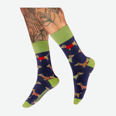 POWDER SAUSAGE DOGS MENS SOCKS-NAVY