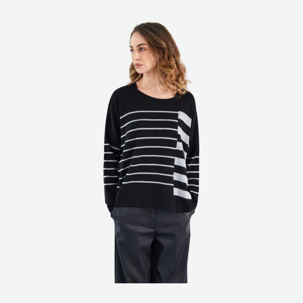 NAYA BLACK AND SILVER STRIPPED KNIT TOP NAW25240/985 BLK/SILVER