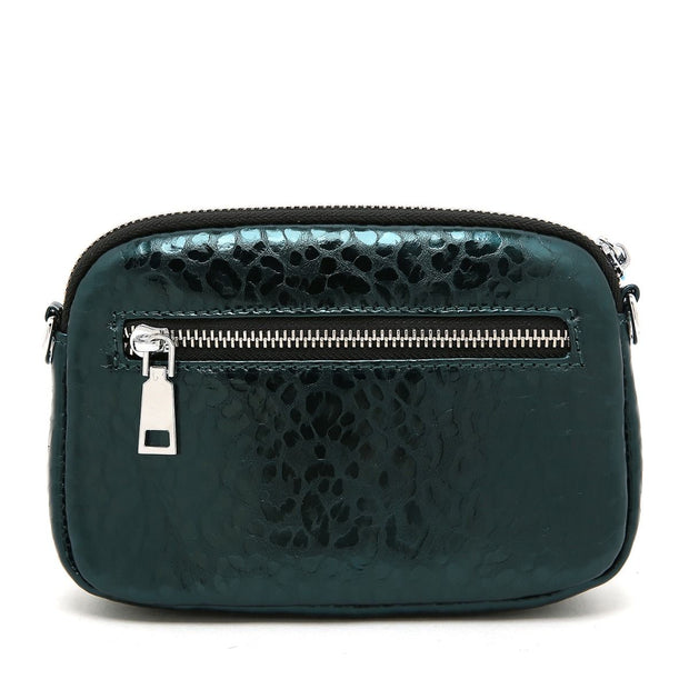 CRYSTAL LEATHER BEE BAG IN SHIMMERY EMERALD