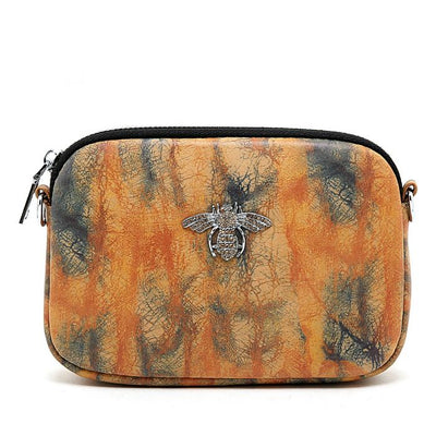 WOOD PRINT LEATHER BAG IN SUNFLOWER