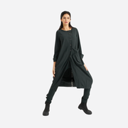 ELSEWHERE BALLOON SHAPE DRESS-CARDI-MIDNIGHT GREEN 21833