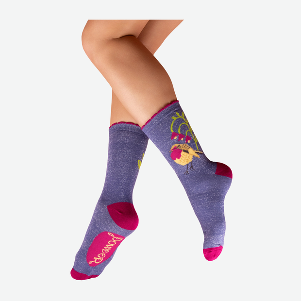 POWDER ANKLE SOCKS -ROBIN RED BREAST GLITTER ANKLE SOCKS