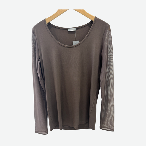 NAYA JERSEY ROUND NECK TOP WITH MESH SLEEVE NAW25106/73 BROWN