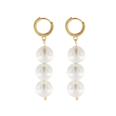 AUDREY LONG 3 PEARL EARRINGS GOLD PLATING