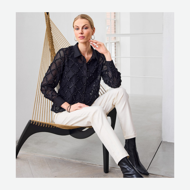 MICHA FANCEY LACE AND KNIT BLOUSE BLACK 143 220