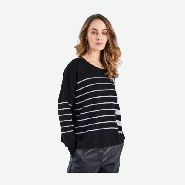 NAYA BLACK AND SILVER STRIPPED KNIT TOP NAW25240/985 BLK/SILVER