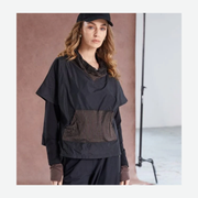 NAYA DRAWSTRING HEM TOP WITH STRIPPED POCKET & COLLAR NAW25190/973