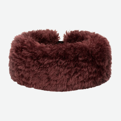HELEN MOORE FAUX FUR HUFF HEADBAND - BURGUNDY FAUX SHEEPSKIN