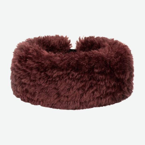 HELEN MOORE FAUX FUR HUFF HEADBAND - BURGUNDY FAUX SHEEPSKIN