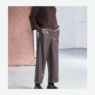 NAYA WIDE LEG LEATHERETTE TROUSERS IN BROWN NAW25260/73 BROWN