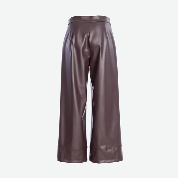 NAYA WIDE LEG LEATHERETTE TROUSERS IN BROWN NAW25260/73 BROWN