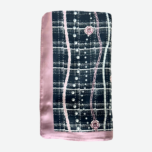 ELEGANT BLACK/PINK SCARF WITH FLORAL ACCENTS