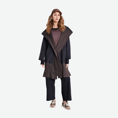 NAYA LONG LINE JACKET WITH CONTRAST STRIPPED HEM PANELS HOOD AND COLLAR NAW25210/973