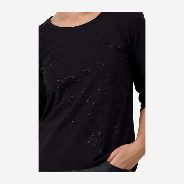 SHIRT WITH RHINESTONE LETTERING BLACK