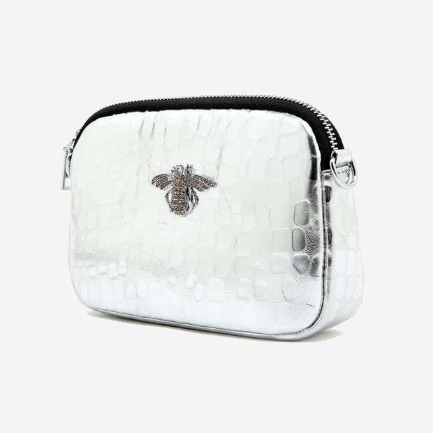 GLOSSY SILVER GENUINE LEATHER BAG