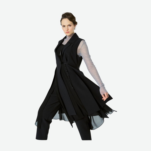BIZE LONGLINE SLEEVELESS WAISTCOAT BC5068/BLK