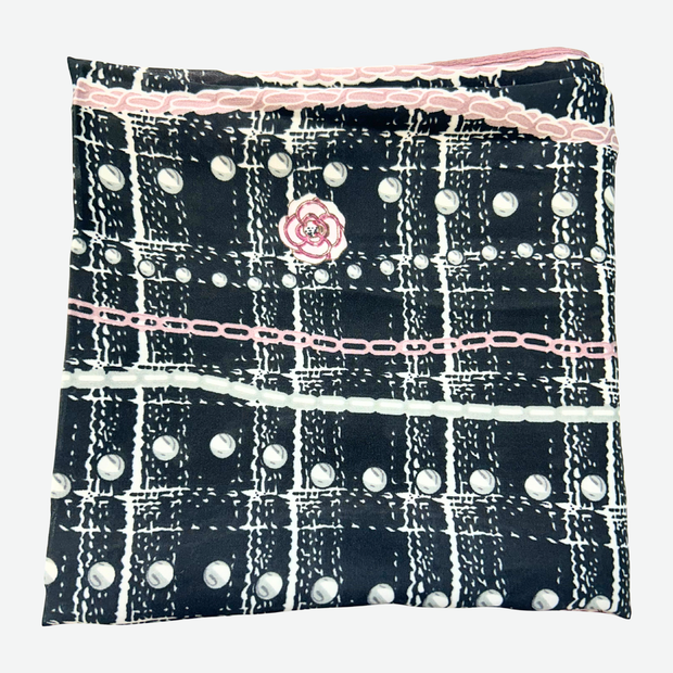 ELEGANT BLACK/PINK SCARF WITH FLORAL ACCENTS