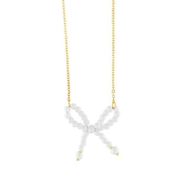 JOY WATERPROOF SHORT PEARL BOW NECKLACE