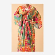 BIRDS AND BLOOMS KIMONO GOWN IN SAGE