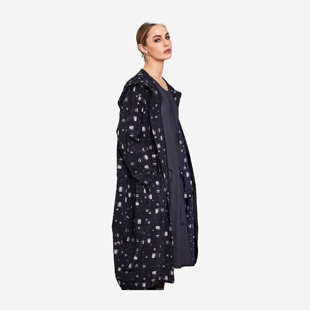 BLUR PRINT HOODED COAT