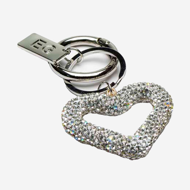 CRYSTAL OPEN HEART KEYRING/BAG CHARM SILVER