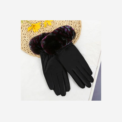 BLACK LEATHER GLOVES WITH PURPLE TRIM