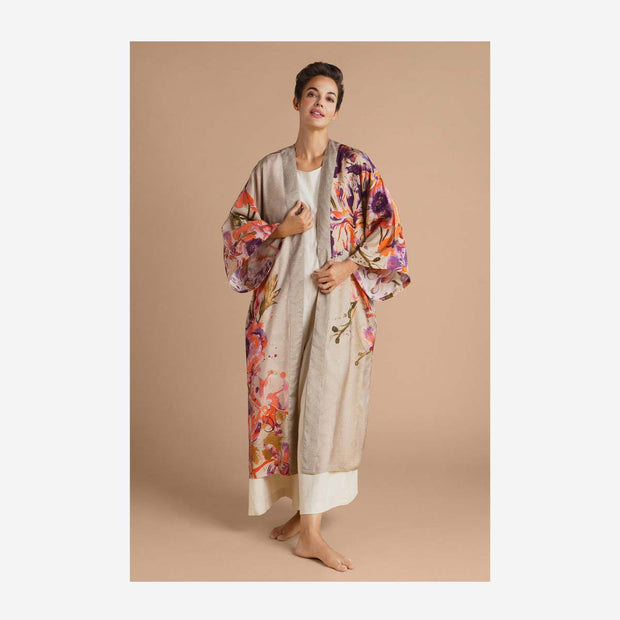 ORCHID AND IRIS KIMONO GOWN - COCONUT