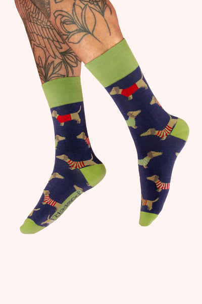 POWDER SAUSAGE DOGS MENS SOCKS-NAVY