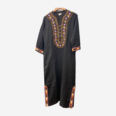 TRIBAL EMBROIDERED MAXI DRESS - BLACK