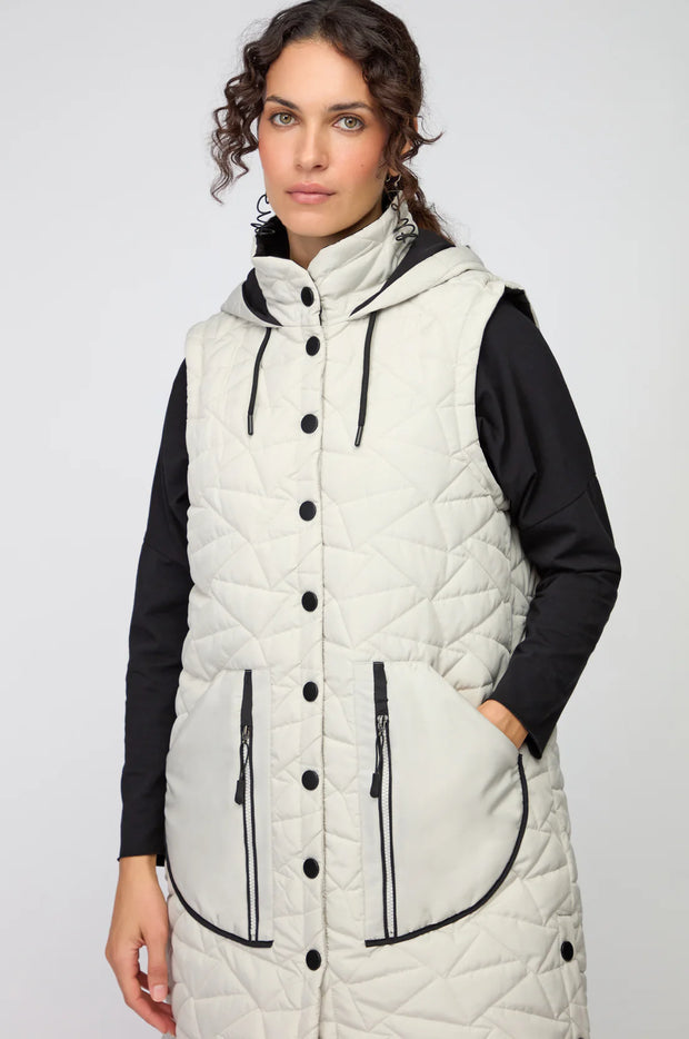 NAYA PADDED LONG GILET WITH POCKET/COLLAR NAW25209/779 CREAM/BLK